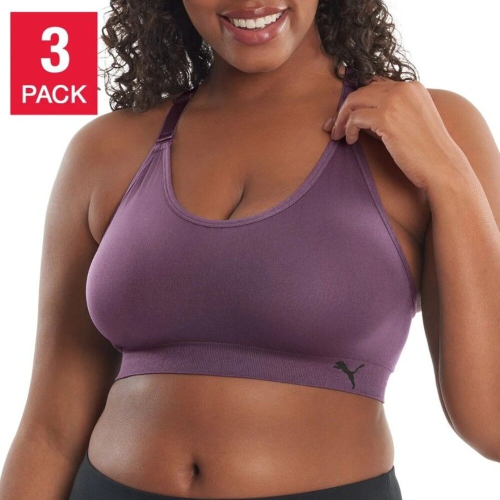 Puma Small 3-Pack 34A 34B 32C 32D Sports Bra Medium Impact Activewear Athletic